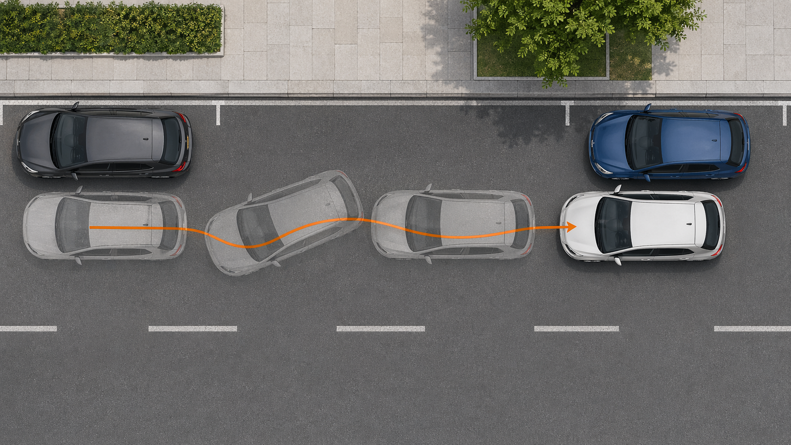 Infografica in cinque passaggi del parcheggio parallelo